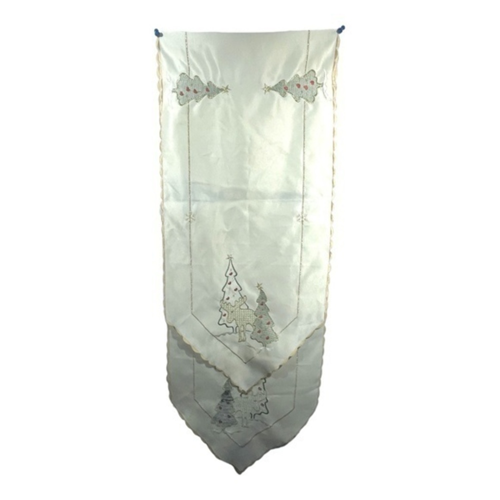 Vintage Embroidered Christmas Table Runner Polyester 14" x 68"